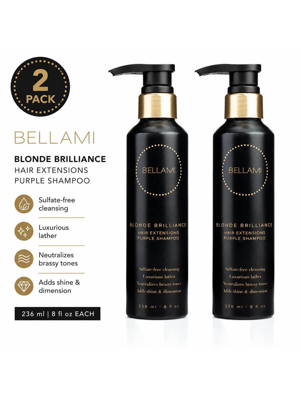 Bellami Blonde Brilliance Purple Shampoo 2-Pack 8oz Sulfate-Free Toning